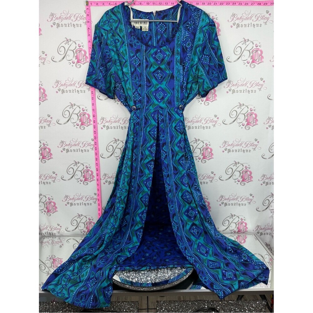 Coco Bianco dress vintage buttons Blue & Teal Geometric Maxi Dress
